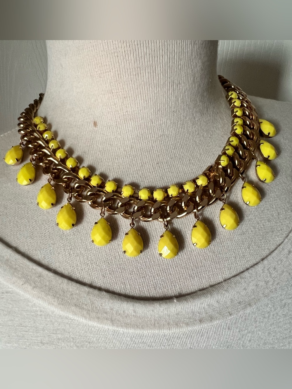 Yellow Teardrop Accent Statement Necklace